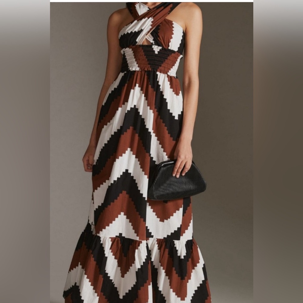 Women's Chevron Maxi Dress in Brown, Black & White
